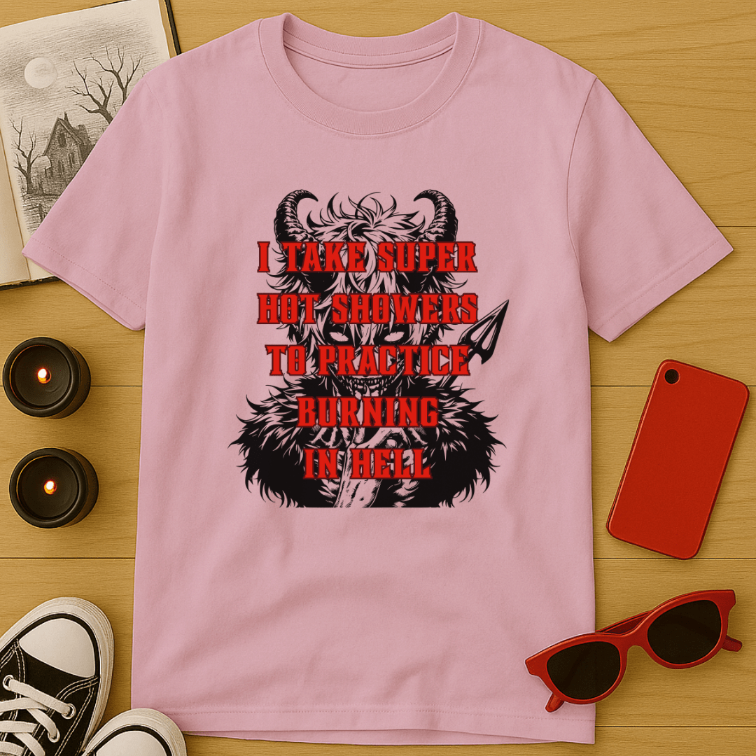 I Take Super Hot Showers To Practice Burning in Hell T-Shirt